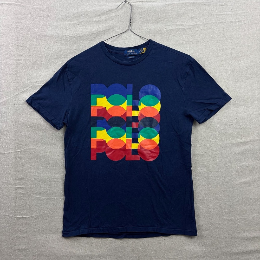 Polo Ralph Lauren Graphic T-Shirt Mens Small‎ Navy Blue Stacked Logo Classic Fit